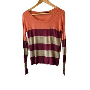 KENSIE Loose Knit Scoop Neck Striped Coral Long Sleeve Sweeter S